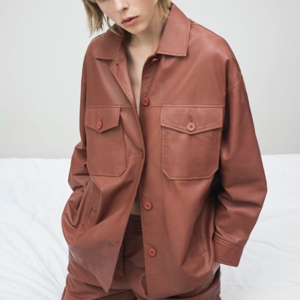 Zara genuine lamb skin oversized shirt jacket